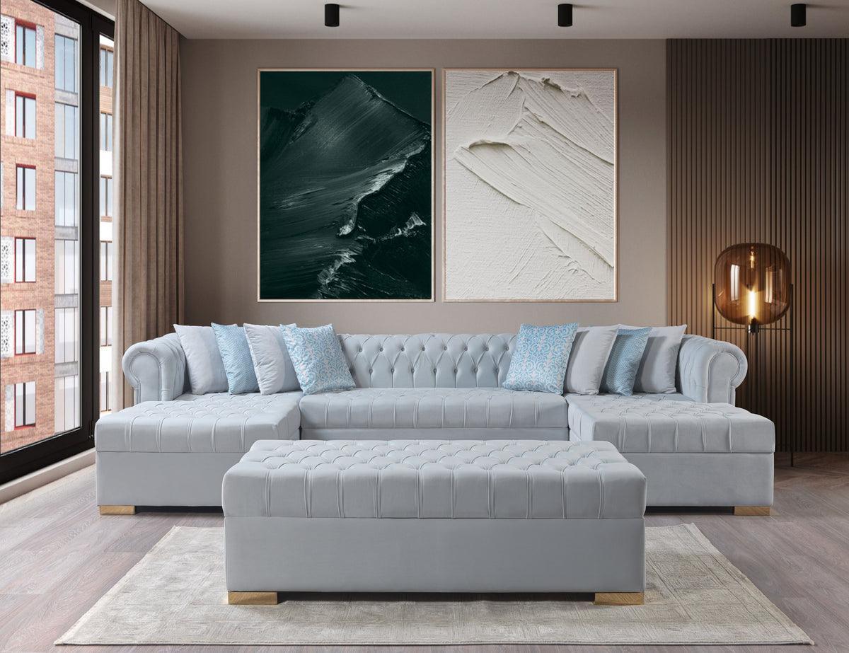 Emma Pearl Velvet Double Chaise Sectional - Ella Furniture