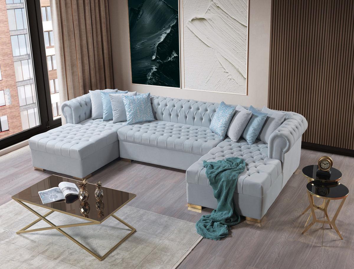 Emma Pearl Velvet Double Chaise Sectional - Ella Furniture