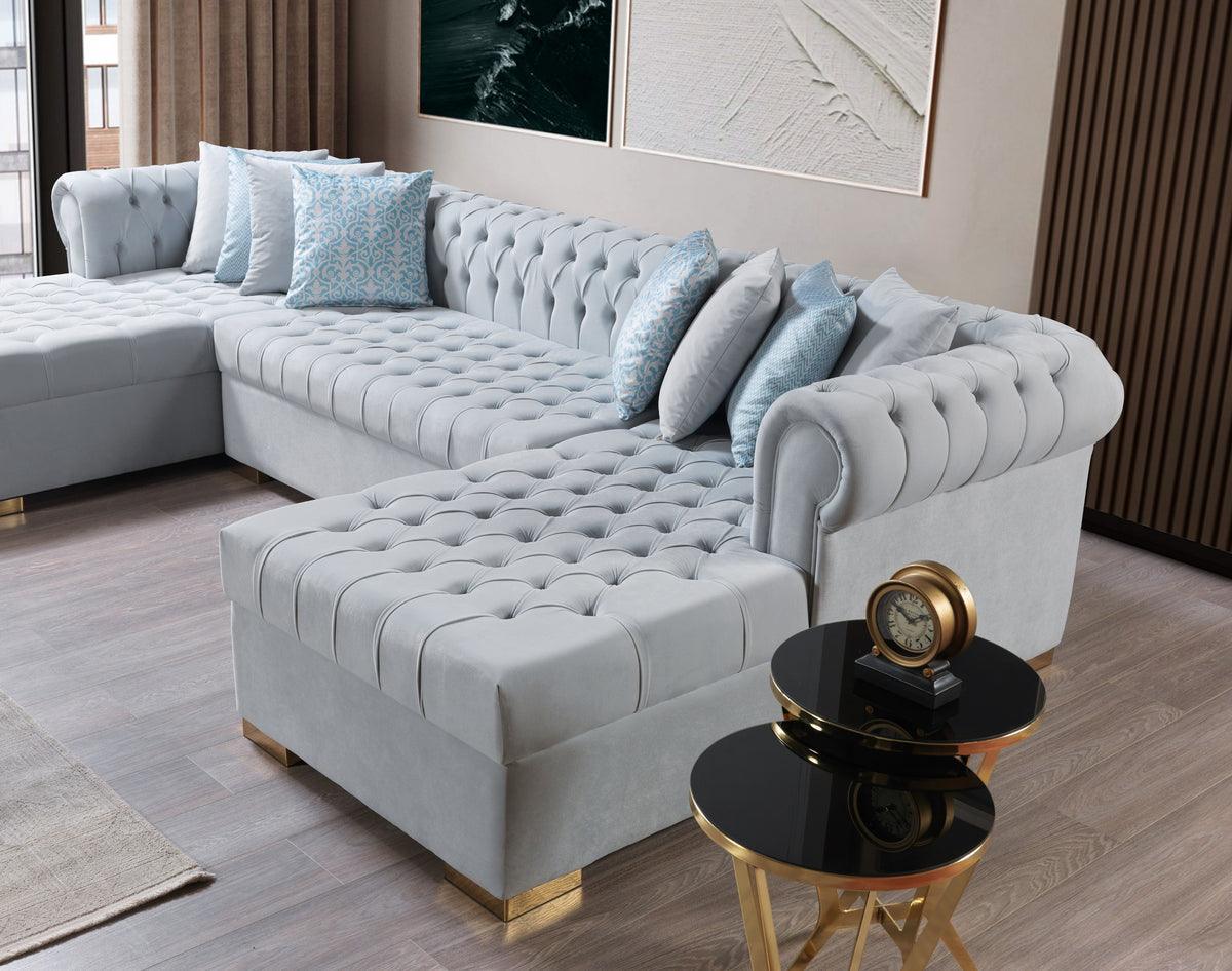 Emma Pearl Velvet Double Chaise Sectional - Ella Furniture