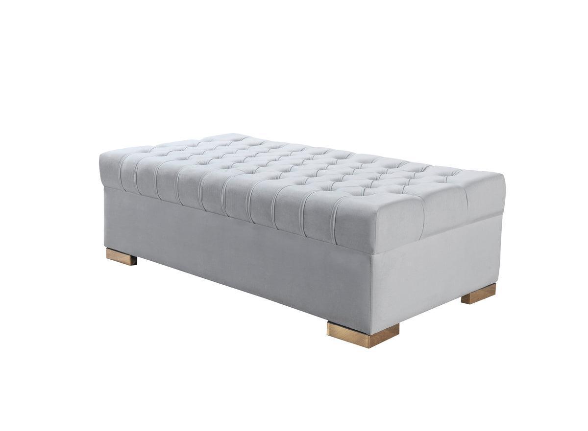 Emma Pearl Velvet Rectangle Ottoman - Ella Furniture