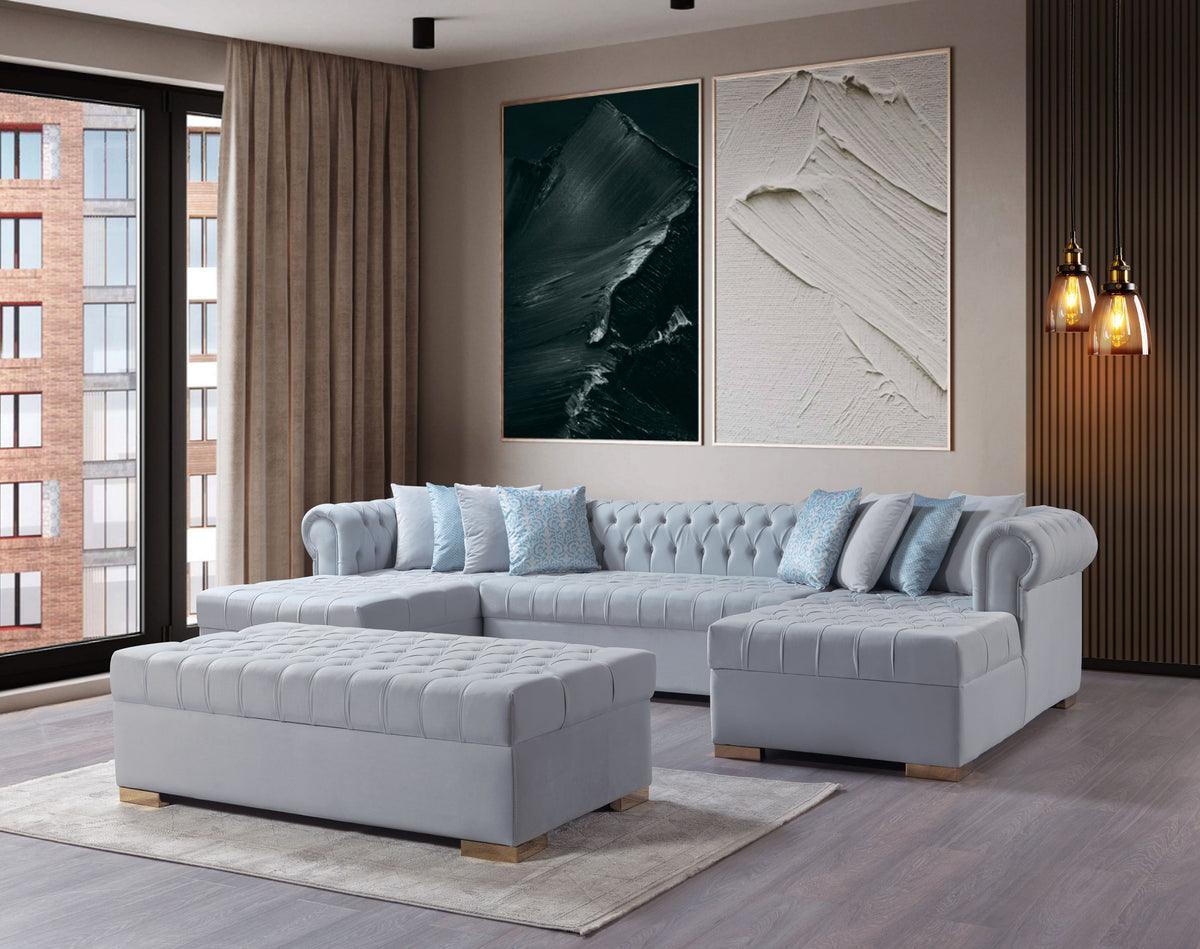 Emma Pearl Velvet Rectangle Ottoman - Ella Furniture