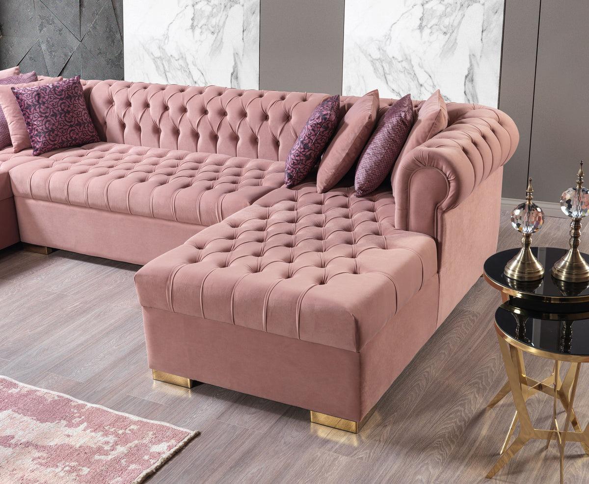 Emma Pink Velvet Double Chaise Sectional - Ella Furniture