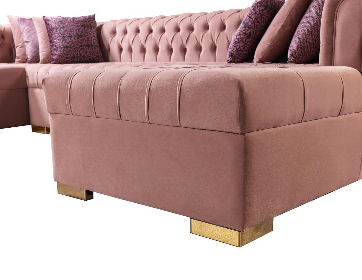 Emma Pink Velvet Double Chaise Sectional - Ella Furniture