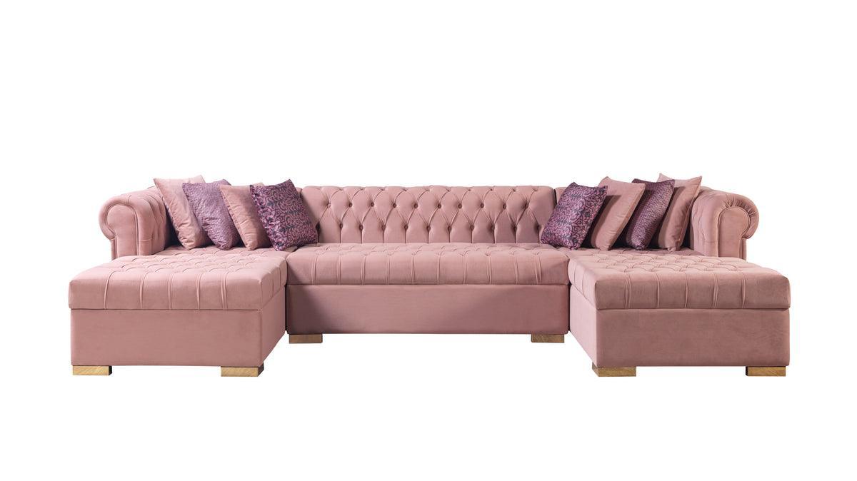 Emma Pink Velvet Double Chaise Sectional - Ella Furniture