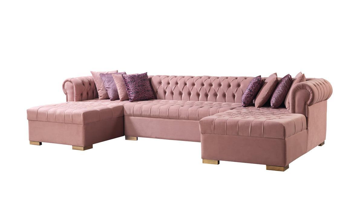 Emma Pink Velvet Double Chaise Sectional - Ella Furniture