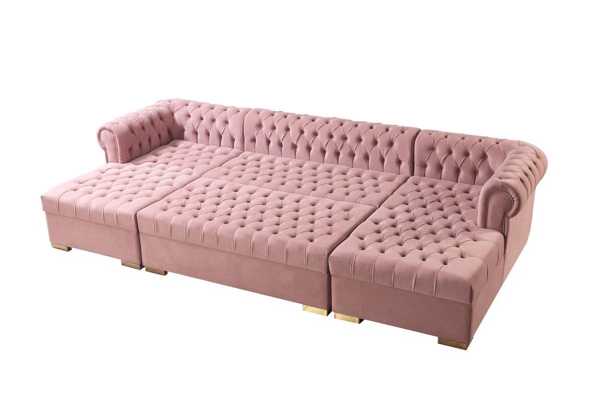 Emma Pink Velvet Double Chaise Sectional - Ella Furniture