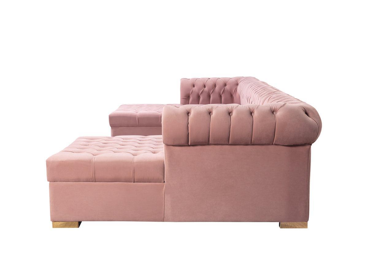 Emma Pink Velvet Double Chaise Sectional - Ella Furniture
