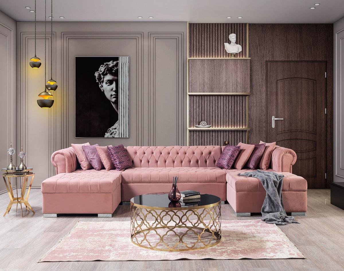 Emma Pink Velvet Double Chaise Sectional - Ella Furniture