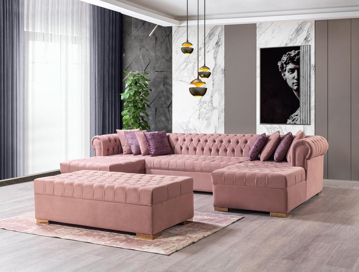 Emma Pink Velvet Double Chaise Sectional - Ella Furniture
