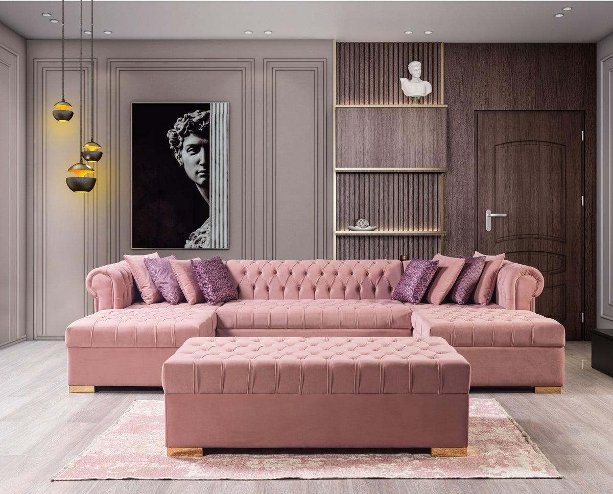 Emma Pink Velvet Double Chaise Sectional - Ella Furniture