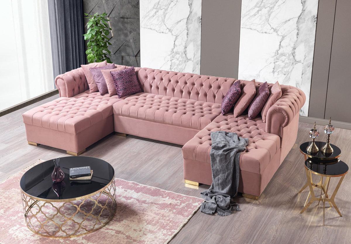 Emma Pink Velvet Double Chaise Sectional - Ella Furniture