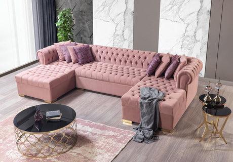 Emma Pink Velvet Double Chaise Sectional - Ella Furniture