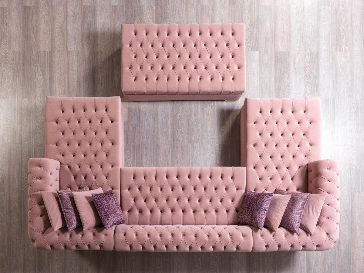 Emma Pink Velvet Double Chaise Sectional - Ella Furniture