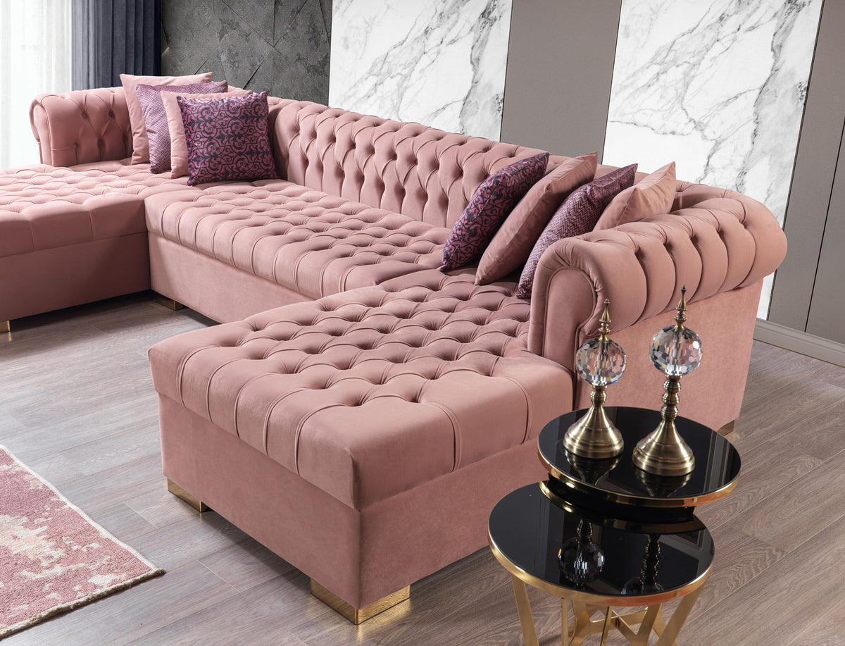 Emma Pink Velvet Double Chaise Sectional - Ella Furniture
