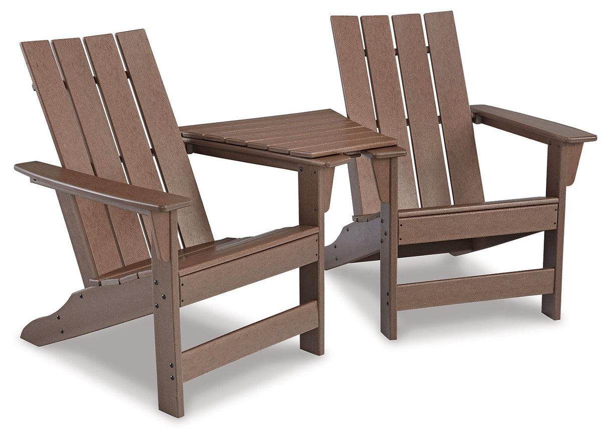 Emmeline Brown 2 Adirondack Chairs With Connector Table - Ella Furniture