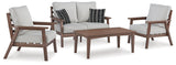 Emmeline Brown/beige Outdoor Loveseat And 2 Chairs With Coffee Table - Ella Furniture