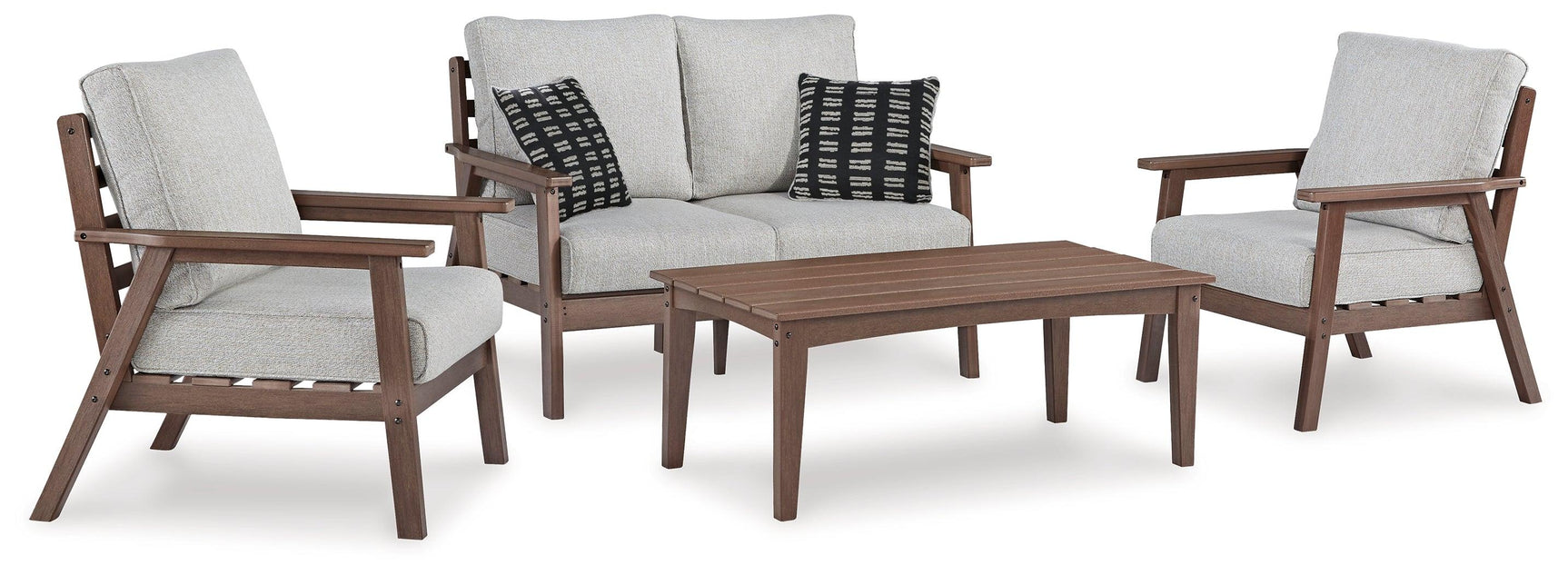 Emmeline Brown/beige Outdoor Loveseat And 2 Chairs With Coffee Table - Ella Furniture