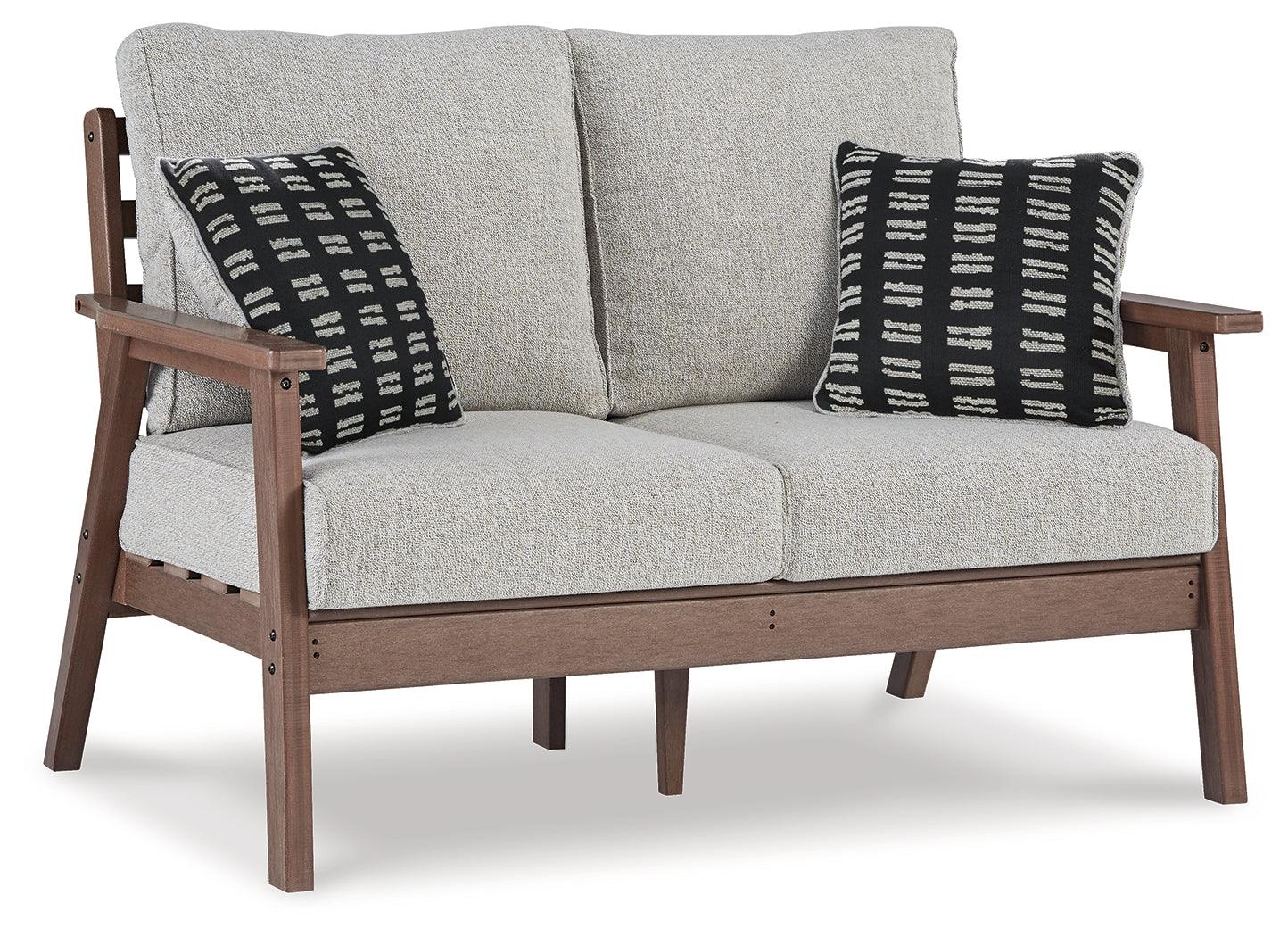 Emmeline Brown/beige Outdoor Loveseat And 2 Chairs With Coffee Table - Ella Furniture