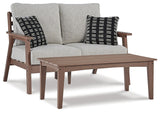 Emmeline Brown/beige Outdoor Loveseat With Coffee Table - Ella Furniture