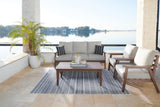 Emmeline Brown/beige Outdoor Sofa And 2 Chairs With Coffee Table - Ella Furniture