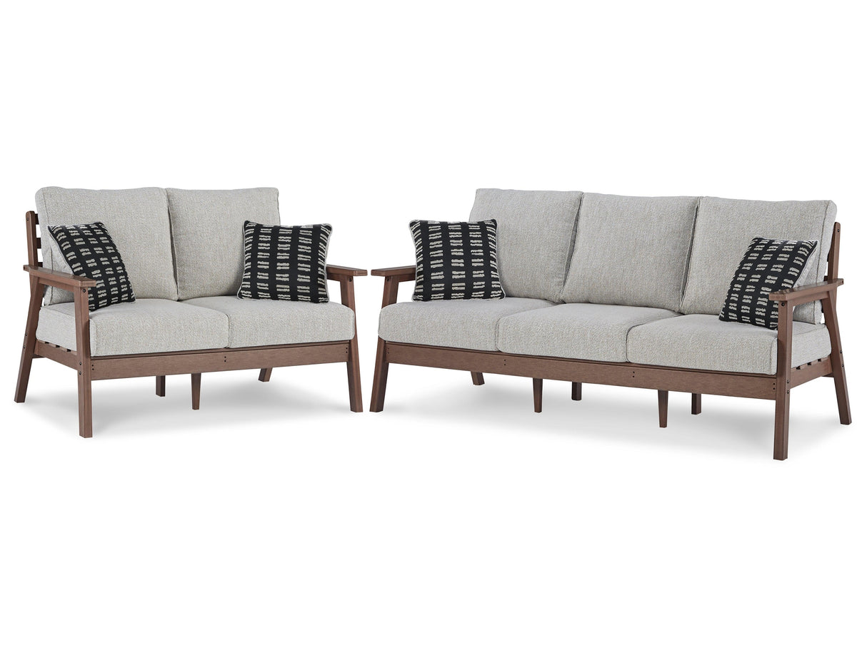 Emmeline Brown/beige Outdoor Sofa And Loveseat - Ella Furniture