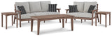 Emmeline Brown/beige Outdoor Sofa And Loveseat With Coffee Table And 2 End Tables - Ella Furniture