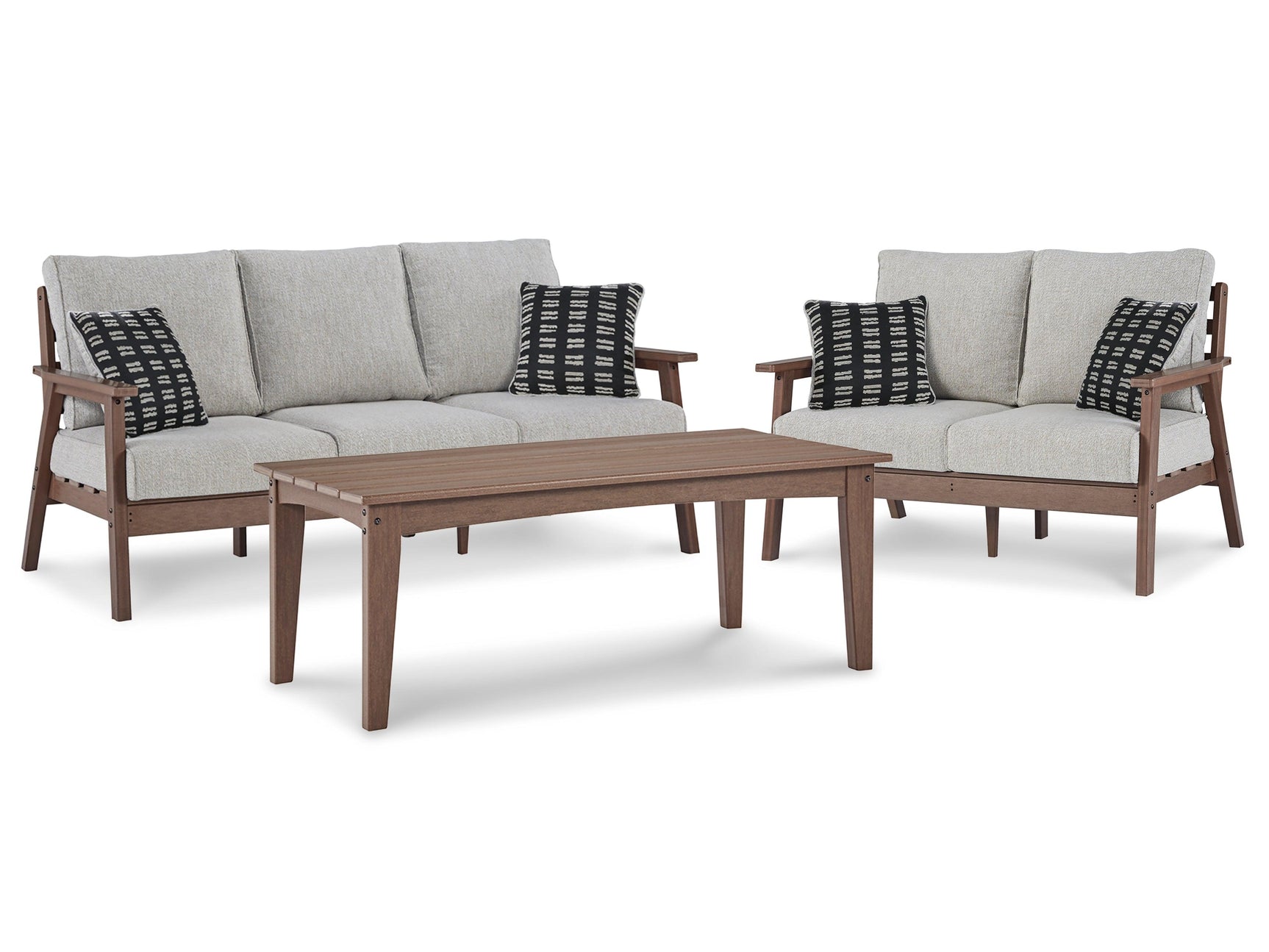 Emmeline Brown/beige Outdoor Sofa And Loveseat With Coffee Table - Ella Furniture