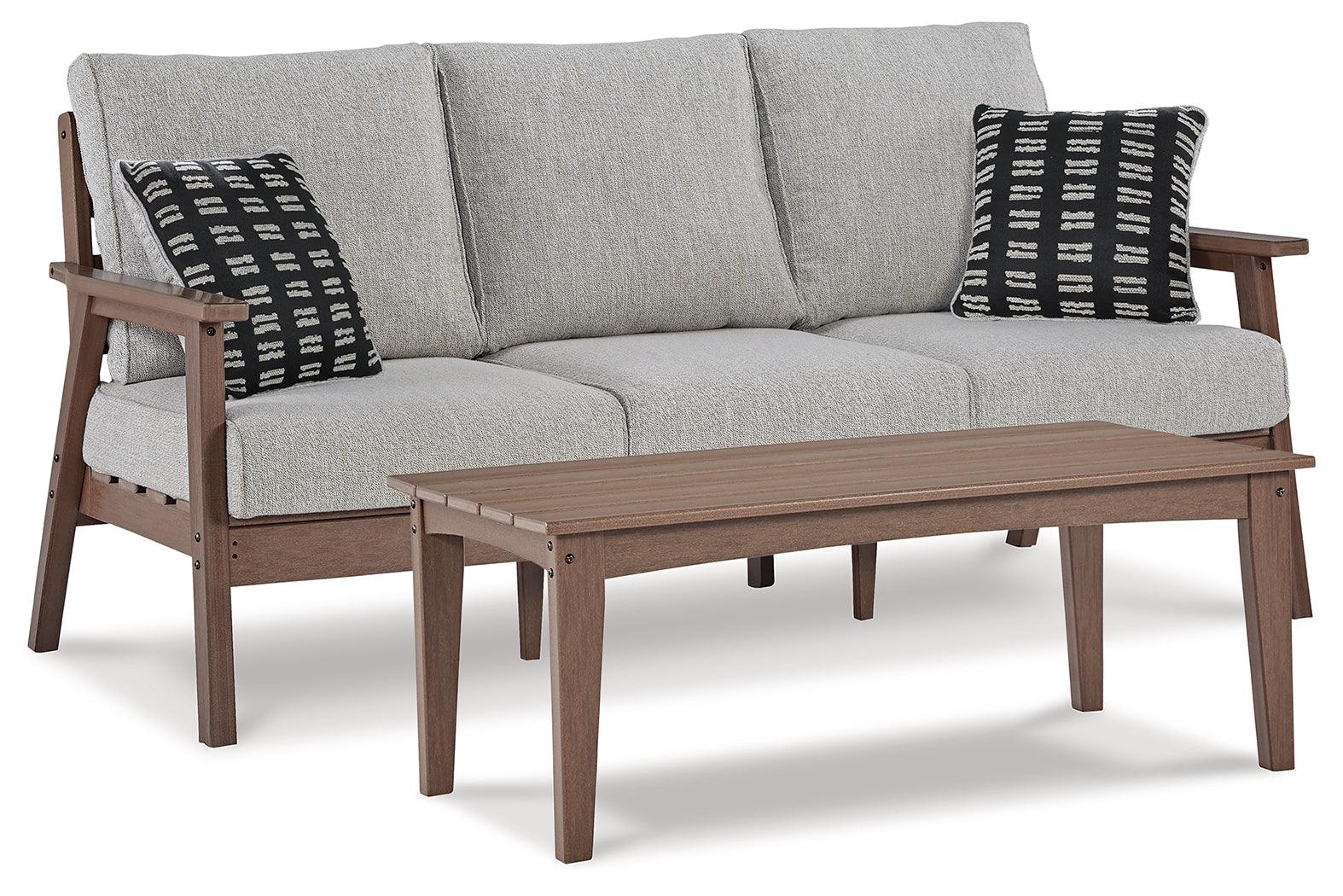 Emmeline Brown/beige Outdoor Sofa With Coffee Table - Ella Furniture