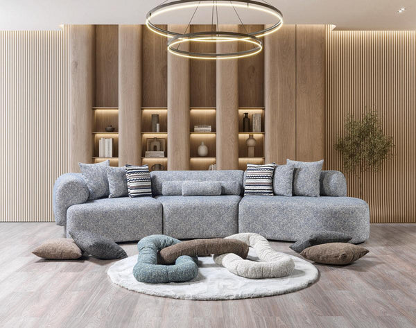 Esmeralda Blue Boucle 3-Piece Curved Sectional - Ella Furniture