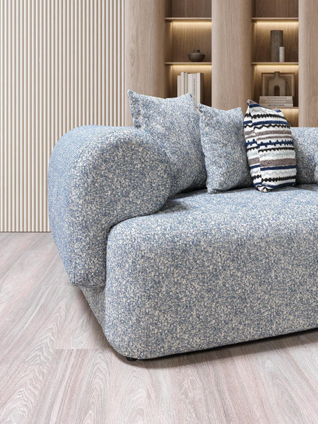 Esmeralda Blue Boucle 3-Piece Curved Sectional - Ella Furniture