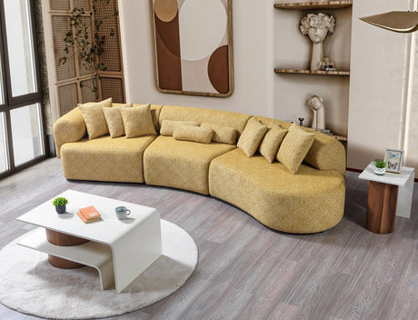 Esmeralda Mustard Boucle 3-Piece Curved Sectional - Ella Furniture