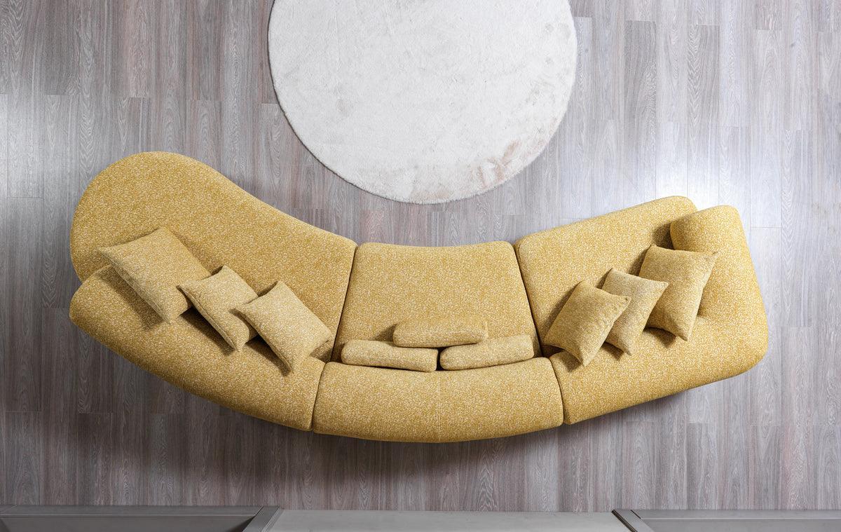 Esmeralda Mustard Boucle 3-Piece Curved Sectional - Ella Furniture