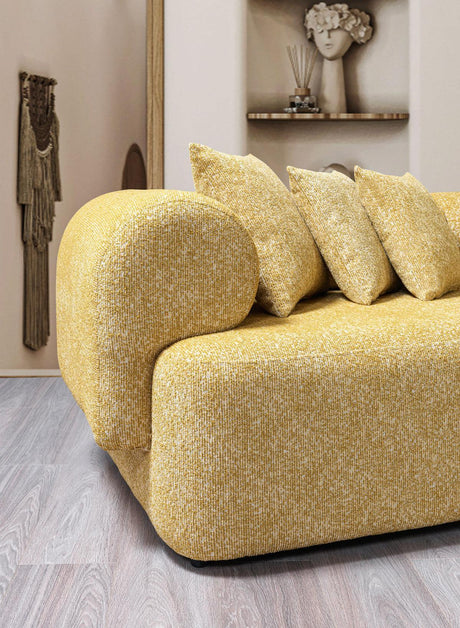 Esmeralda Mustard Boucle 3-Piece Curved Sectional - Ella Furniture