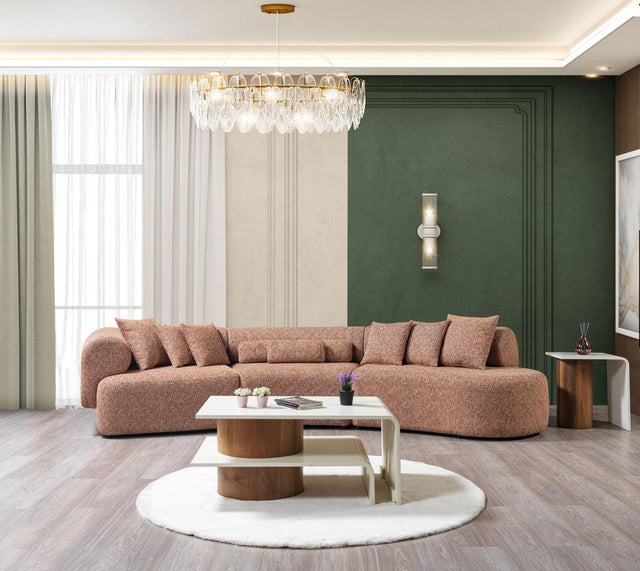 Esmeralda Orange Boucle 3-Piece Curved Sectional - Ella Furniture