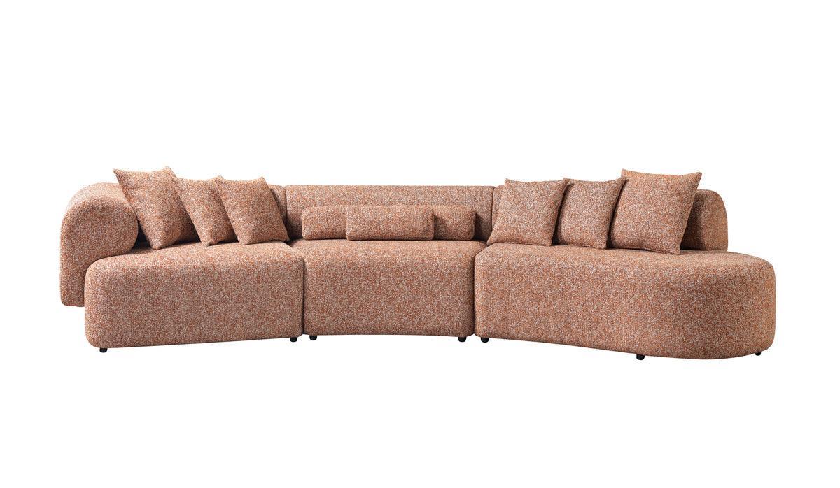 Esmeralda Orange Boucle 3-Piece Curved Sectional - Ella Furniture