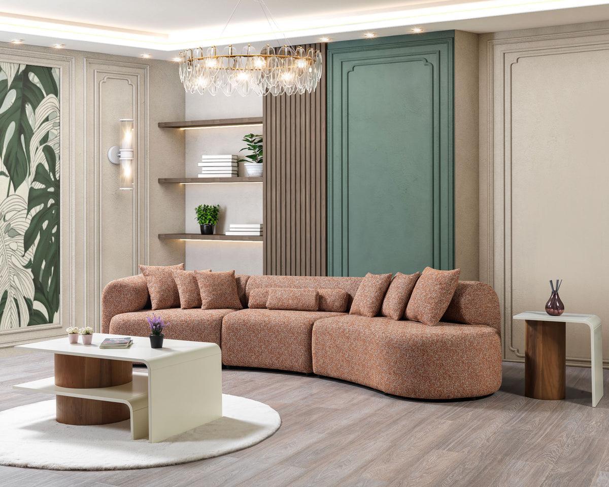 Esmeralda Orange Boucle 3-Piece Curved Sectional - Ella Furniture