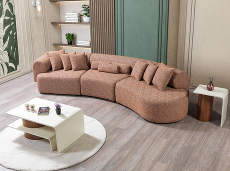 Esmeralda Orange Boucle 3-Piece Curved Sectional - Ella Furniture