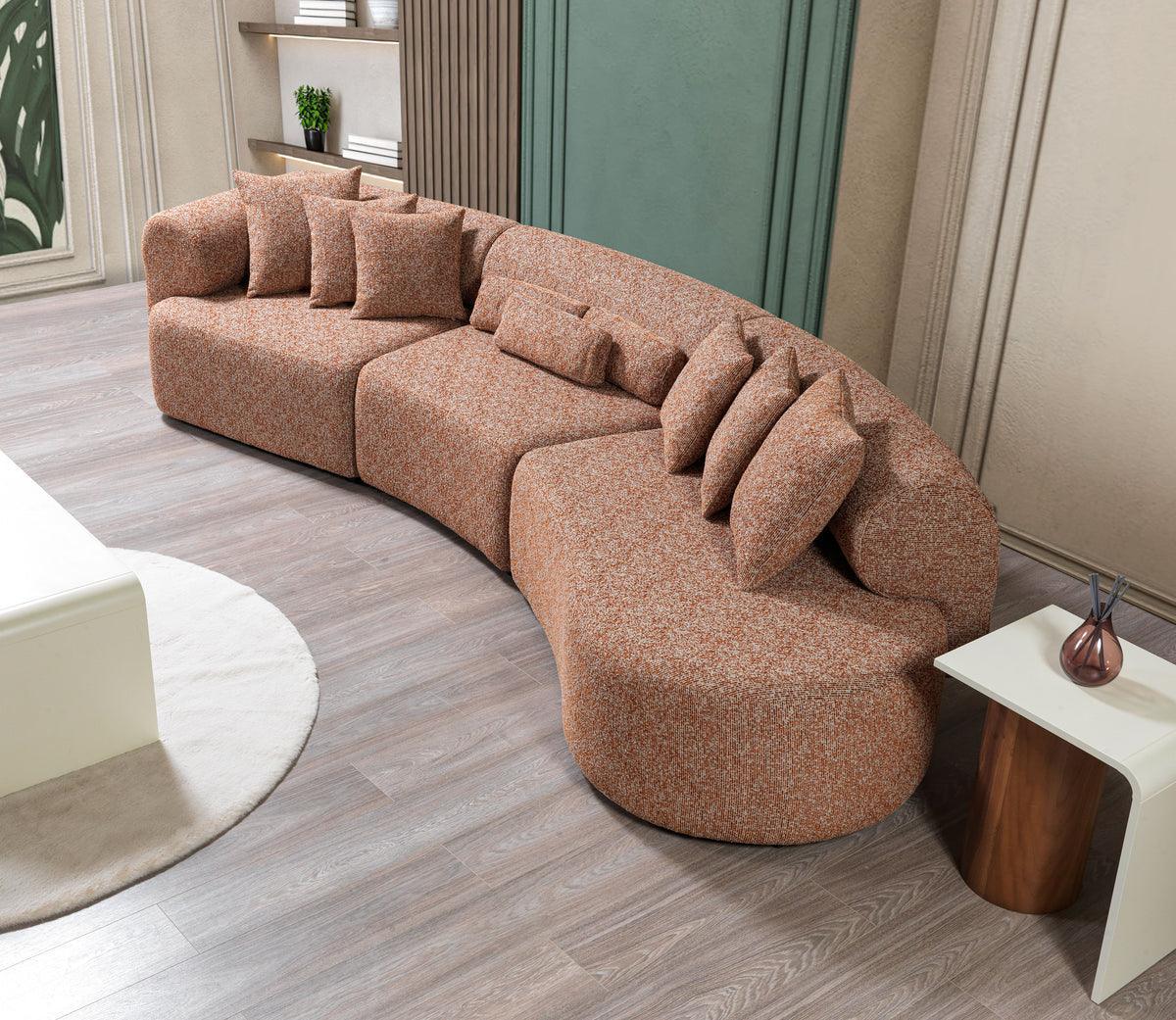 Esmeralda Orange Boucle 3-Piece Curved Sectional - Ella Furniture
