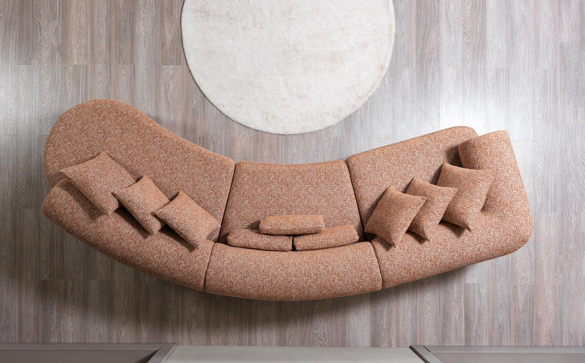 Esmeralda Orange Boucle 3-Piece Curved Sectional - Ella Furniture