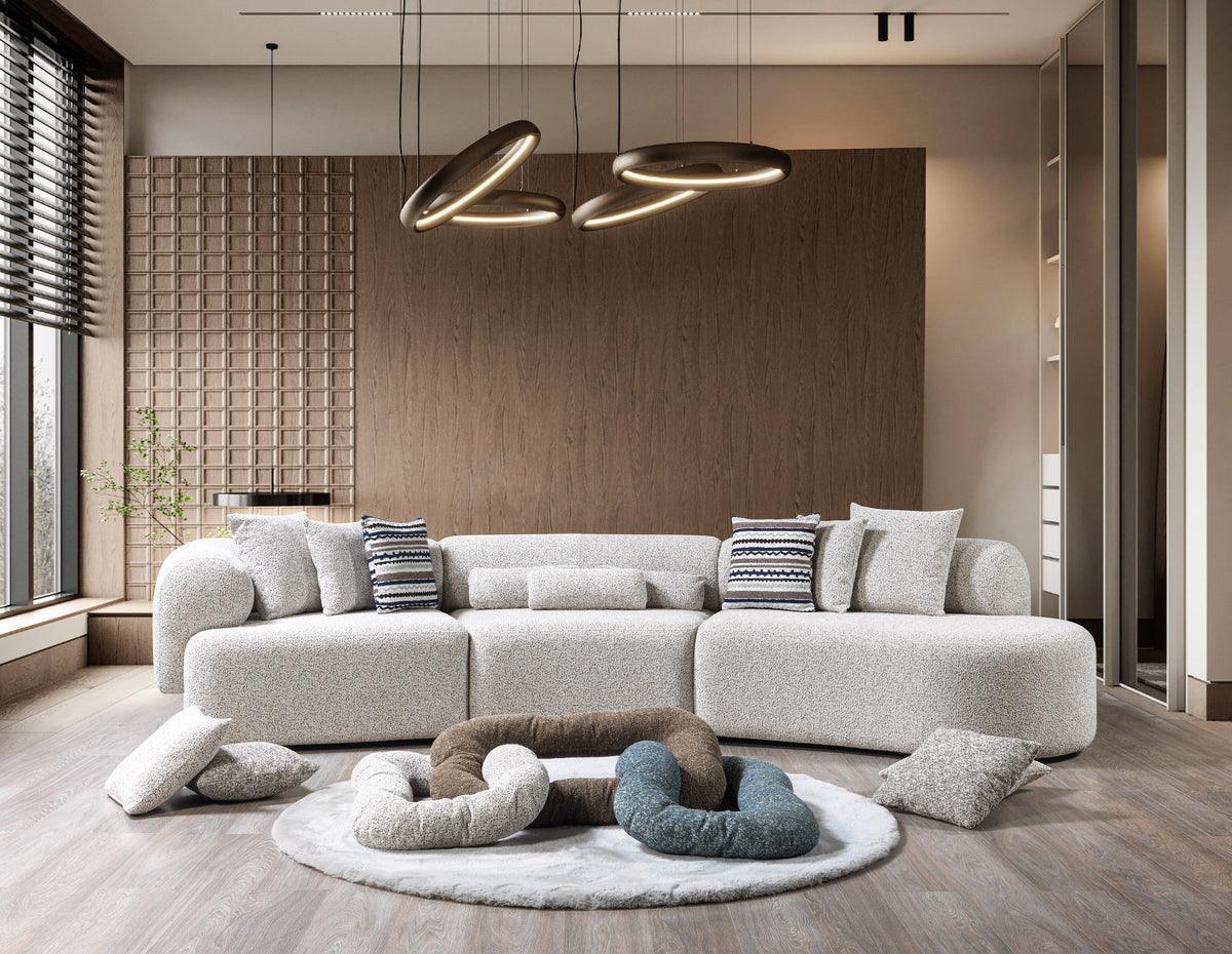 Esmeralda Stone Boucle 3-Piece Curved Sectional - Ella Furniture