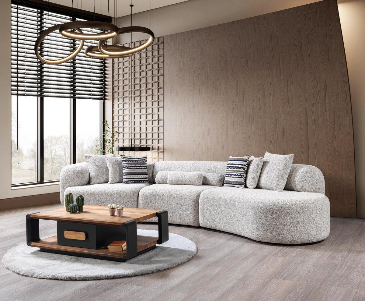 Esmeralda Stone Boucle 3-Piece Curved Sectional - Ella Furniture