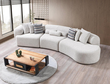 Esmeralda Stone Boucle 3-Piece Curved Sectional - Ella Furniture