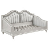 Evangeline Evangeline Upholstered Twin Daybed With Faux Diamond Trim Silver And Ivory 360121 - Ella Furniture