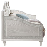 Evangeline Evangeline Upholstered Twin Daybed With Faux Diamond Trim Silver And Ivory 360121 - Ella Furniture
