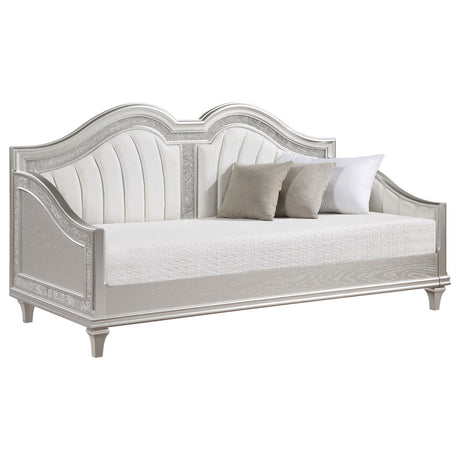 Evangeline Evangeline Upholstered Twin Daybed With Faux Diamond Trim Silver And Ivory 360121 - Ella Furniture