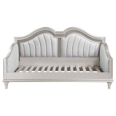 Evangeline Evangeline Upholstered Twin Daybed With Faux Diamond Trim Silver And Ivory 360121 - Ella Furniture