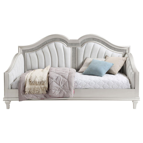 Evangeline Evangeline Upholstered Twin Daybed With Faux Diamond Trim Silver And Ivory 360121 - Ella Furniture