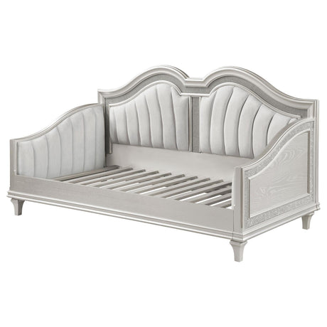 Evangeline Evangeline Upholstered Twin Daybed With Faux Diamond Trim Silver And Ivory 360121 - Ella Furniture