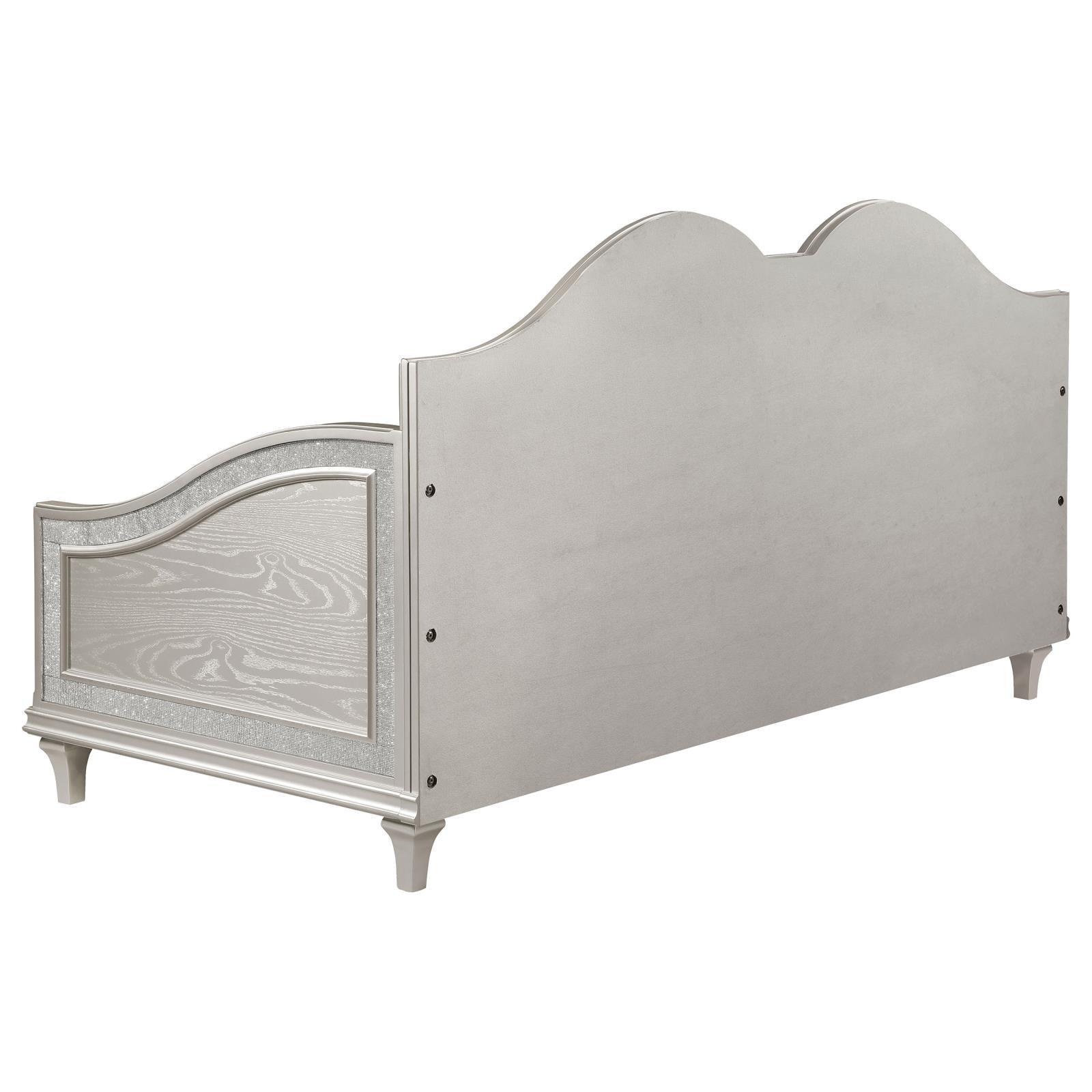 Evangeline Evangeline Upholstered Twin Daybed With Faux Diamond Trim Silver And Ivory 360121 - Ella Furniture