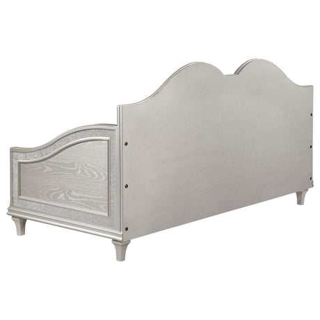 Evangeline Evangeline Upholstered Twin Daybed With Faux Diamond Trim Silver And Ivory 360121 - Ella Furniture